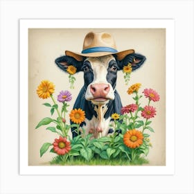 Cow With Flowers 15 Art Print