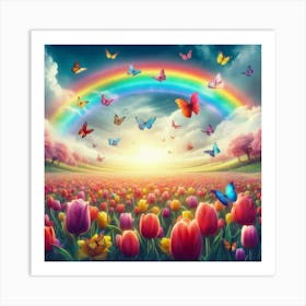 Rainbow Over Tulips Art Print