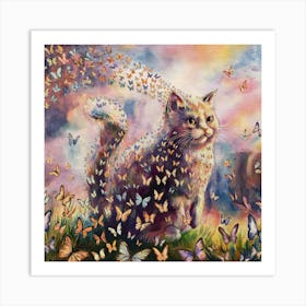 Cat With Butterflies 1 Art Print