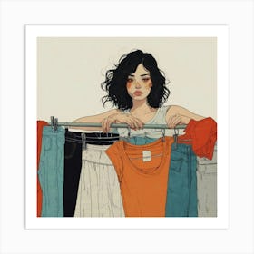 Girl Hangs Clothes Art Print