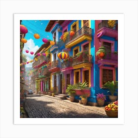 Colorful Street In Colombia Art Print