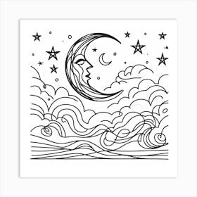 Moon and stars Picasso style 1 Art Print