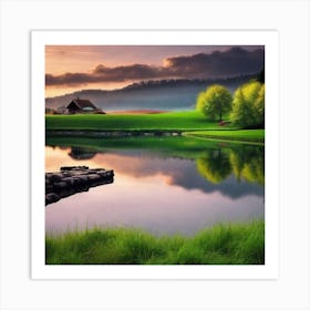 Sunrise Over A Lake 2 Art Print