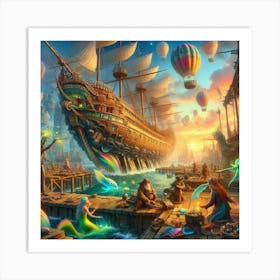 Mermaids And Pirates paintings art print Art Print