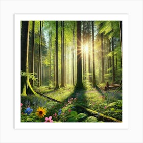 Sunbeams In The Forest AI Art Print