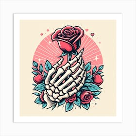 Skeleton Hand With Roses Art Print