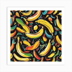 An Image Of A Banane With Letters On A Black Background, In The Style Of Bold Lines, Vivid Colors, G (1) Art Print
