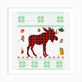 Funny Moose Red Plaid Christmas Ugly Animals Lover Art Print