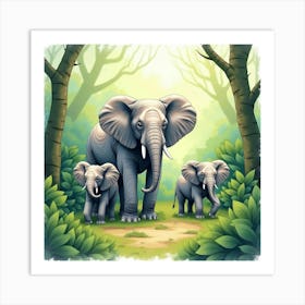 Elephants In The Forest Art Print