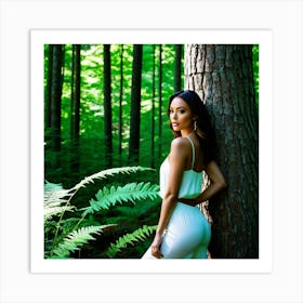 Beautiful Woman In The Forest Photo Art Print