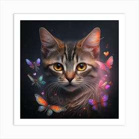 Cat With Butterflies Art Print