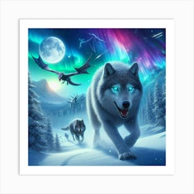 Snowy Wolf Pack Family 3 Art Print