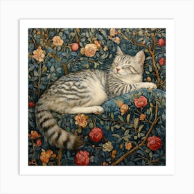 Cat In Roses Art Art Print