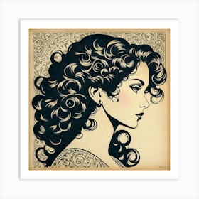 Portrait Of A Woman With Curly Hair Art Print