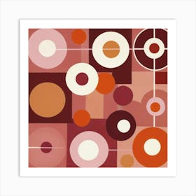 Mid Century Circles And Squares In Pink Orange And Bur 0 Art Print