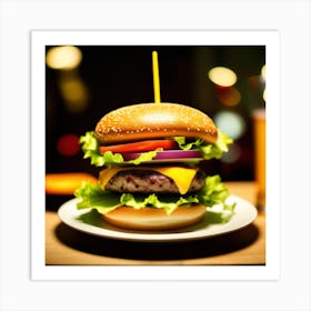 Hamburger With Beer Art Print