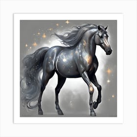 Black Horse With Stars Art Print