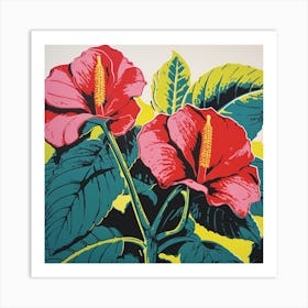 Flamingo Flower 1 Pop Art Illustration Square Art Print