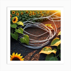 Sunflowers And Wires Art Print