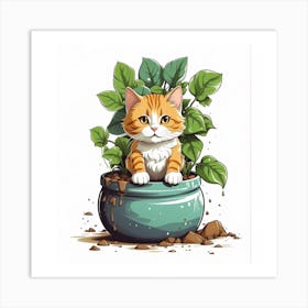 Cat In Pot Canvas Print Art Print