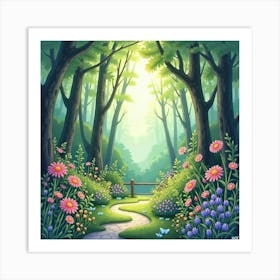 Dreamy Watercolor Painting Of A Hidden, Mystical Garden 1 Art Print