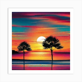 Sunset With Palm Trees 8 Art Print