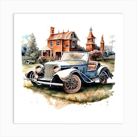 Vintage Car Parked In Front Of House Art Print