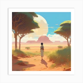 Woman Walking In The Desert Art Print