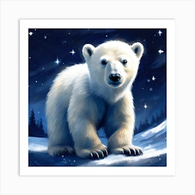 Polar Bear Cub against a Midnight Blue Sky Art Print