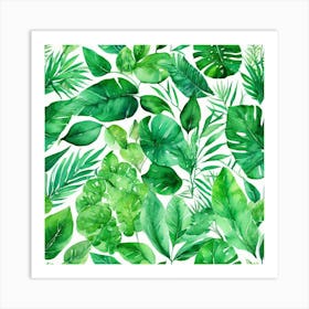 Watercolor Tropical Leaves Seamless Pattern Art Print