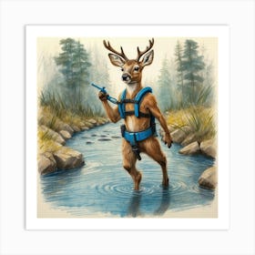 Deer In The Stream 1 Art Print