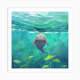 Baby Manatee Taking A Swim Tiny World Environmental Art print Art Print