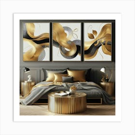 Gold And Black Abstract Painting 2 Art Print