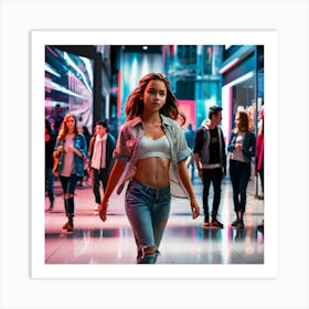 Girl Walking Down A Street Art Print