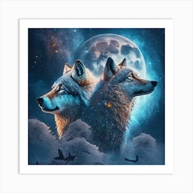 Two Wolves In The Sky 1 Art Print