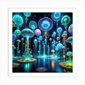 Glowing Bioluminescent Mushroom Forest Art Print