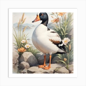 Duck On Rocks Art Print