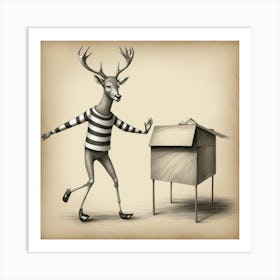 Deer In A Box 2 Art Print