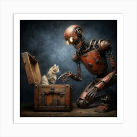 Robot And Cat Art Print