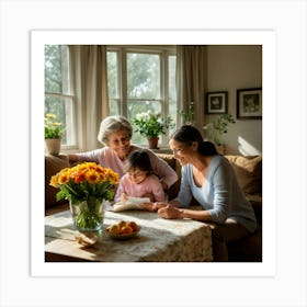 Grandmother Reading To Her Granddaughter Art Print