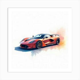 Sleek Sports Car In Watercolor, With Aerodynamic Design And Vivid Colors Art Print