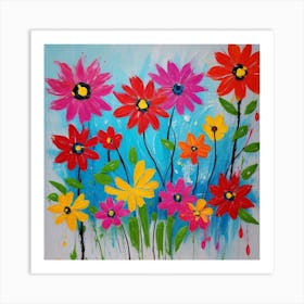 Flowers On Canvas Art Print