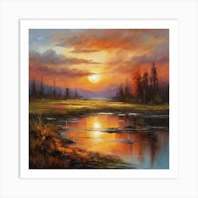 Sunset Over A River Art Print