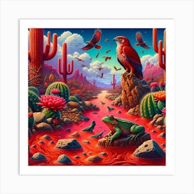 Frog and Falcon in the Red Desert Art Print
