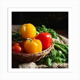 Assorted Vegetables Including Tomatoes Carrots Bell Peppers And Green Beans Harvested From A Gard 2 1 Art Print