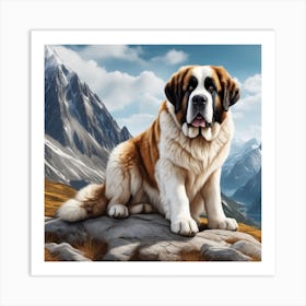 St Bernard Dog In Mountain Ultra Hd Realistic Vivid Colors Highly Detailed Uhd Drawing Pen An (1) Art Print
