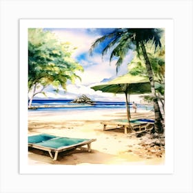 Watercolor Of A Beach Art Print