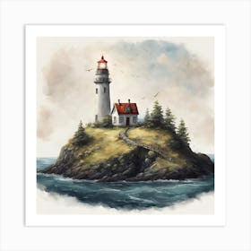 Lighthouse On An Island Art Print