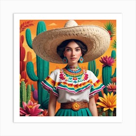 Mexican Girl In Sombrena 4 Art Print