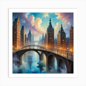 Bridge Over The River Paintings Art Print Art Print